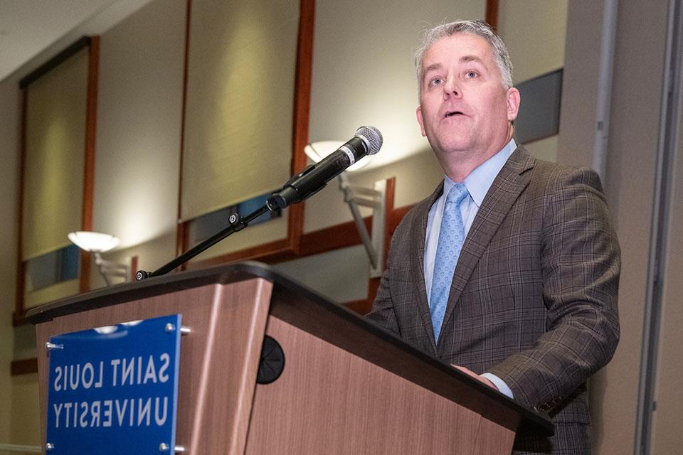 Saint Louis University held its 2024 Investiture Ceremony on March 7, marking the accomplishments of 21 distinguished faculty members across four academic units and honoring the donors whose philanthropic generosity has established endowed positions. Photo by Steve Dolan.
